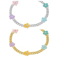 Bracelet de charme en émail coloré en gros pour femme, avec fleurs et zircons, bijou de poignet tendance en alliage de cuivre plaqué argent