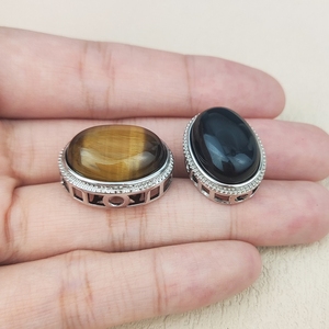 Erstaunliche Edelstein perlen Ovaler Stein Silber <span class=keywords><strong>Magic</strong></span> Box Natur kristall Amethyst Rosenquarz Tiger Eye Spacer Perle für die Schmuck herstellung - Product Image 2