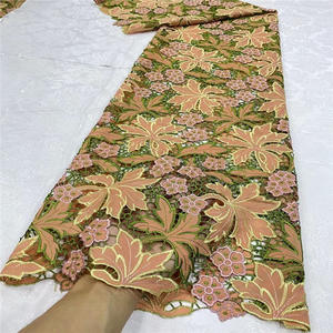 Gaun pernikahan tekstil DIY hijau kain bordir sifon renda Afrika gaun tangan poliester desain Laser berongga tekstil rumah - Product Image 3