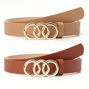 חגורת pu קוריאנית בסגנון נשים עם אבזם שלוש מעגל אופנתי אופנתי לבוש בכיר לכל ג 'ינס החגורה לנשים - Product Image 1