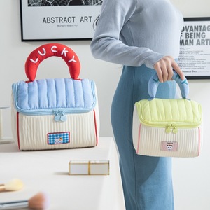 Cute Quilted Cosmetic <b>Bag</b> with Colorful Handle Portable Zipper <b>Makeup</b> Organizer for Travel OEM Supported - Product Image 2