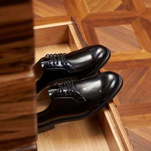 Men's European-Style Business Formal <b>Square</b> Toe Lace-Up Shoes Polished Open-<b>Edge</b> Bead Derby Shoes Valentina Leather Upper - Product Image 3