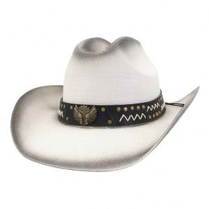 Sombrero de paja N50 estilo casual occidental hecho a mano con ala ancha y cinturón de cuero para pesca al aire libre - Product Image 3