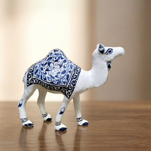 NIRMALA HANDICRAFTS Handcrafted Blue Pottery Metal Camel Figurine | <b>Decorative</b> Statue Floral Pattern | Indian Hand-Painted - Product Image 1