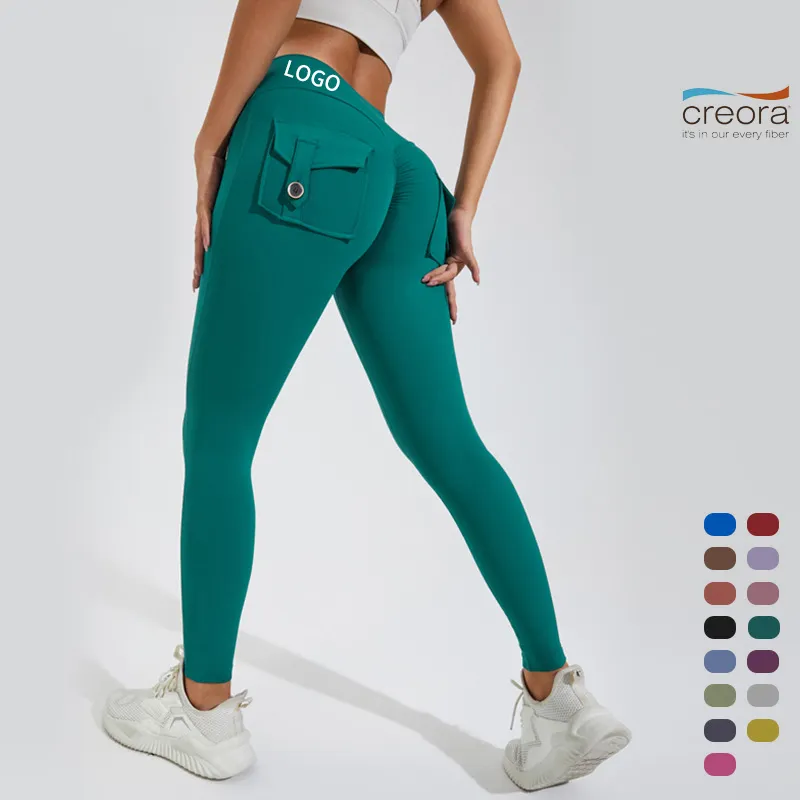 2024 wholesale High Elastic Fitness Cargo Pocket Pants Scrunch Butt Lift Yoga leggings Quick dry custom Sports Pants