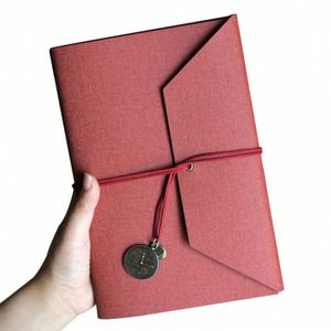 New <b>A5</b> Folded Linen Fabric Custom Detachable Diy <b>Notepad</b> Loose Leaf Ring Binder Pu Leather Notebook With Rope Straps - Product Image 5