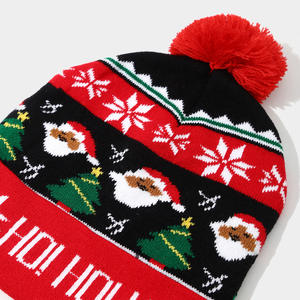 Gorro de Punto con Botones de Jacquard con Bordes Volteados, con Elementos Navideños de Muñeco de Nieve, Reno y Árbol, de Spandex/Algodón, para Hombre, Cálido, para Orejas, 48-50 cm de Diámetro - Product Image 4