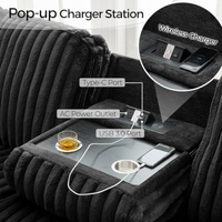 Sofá Seccional Eléctrico Reclinable con Cargador Inalámbrico para el Hogar, Sofá de Pana Afelpada de 6 Plazas, Conjunto de Esquina Reclinable Cómodo
