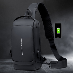 Custom Men's Fashion Waterproof Anti-Theft Nylon Zipper <b>Chest</b> Shoulder Bag USB Portable Travel Messenger Cross Body Sling All - Product Image 1