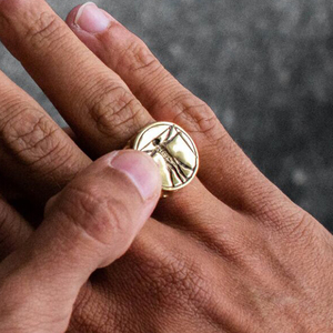 Signet-anillo de acero inoxidable chapado en oro de 18k para hombre, joyería religiosa de San Cristóbal, anillo personalizado - Product Image 1