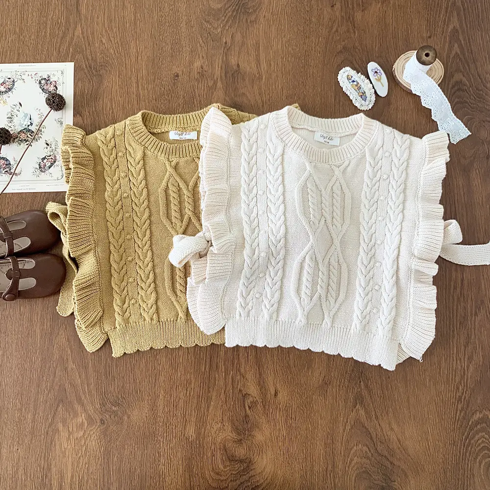 Оптовая продажа, осенние свитера для малышей, одежда для девочек, пуловер с вязаными оборками, детская одежда, 803