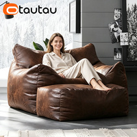 OTAUTAU Housse de pouf en similicuir suédé rétro pour adultes, sans rembourrage, confortable, taille King Size, fauteuil paresseux, canapé simple SF042