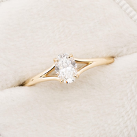 1 Karat ovaler, vierklauenförmiger Kathedralen-Split-Verlobungsring mit im Labor gezüchtetem Diamanten, 10K/14K/18K massives Gold, IGI-zertifiziert, CVD/HPHT, individuell anpassbar