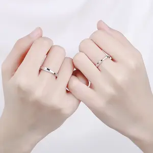 Conjunto de anéis de prata esterlina para casal, anel ajustável 3D xadrez aberto fosco de alta qualidade para mulheres, novidade vitalícia