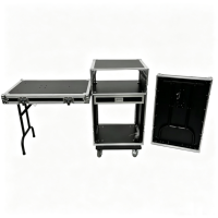 Flight case OEM 12U sur roulettes avec tiroir pour amplificateur et table de mixage, portes fusionnables, loquets de sécurité et 2 tables DJ