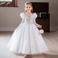 Robe de soirée pour filles transfrontalière, style européen et américain, blanche, pour demoiselle d'honneur, mariage, banquet, anniversaire, princesse, en maille à volants