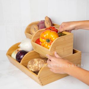 Wooden <b>Kitchen</b> Vegetable <b>Rack</b> Multi Function Desktop Storage Box For Fruit And Snack Organizer - Product Image 1