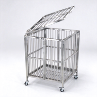 Cage pour chien en acier inoxydable, pliable, avec plateau amovible 360 °   Cage pour animaux à double porte avec roulettes pivotantes pour usage vétérinaire