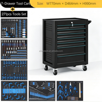 Armoire à roulettes robuste en acier inoxydable à 5 tiroirs avec outils - Chariot à outils OEM (307 pièces)