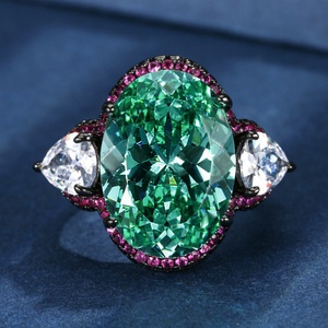 High Quality Eco-friendly Copper Dazzling Oval Ice Flower Cutting 13*18mm Paraiba Zircon <b>Adjustable</b> <b>Ring</b> for Women - Product Image 4