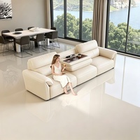 Canapé-lit modulaire pliant en cuir crème moderne avec rembourrage en éponge et design rétractable électrique pour appartement et hôtel (trois places)