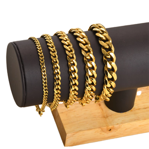 Chaîne <span class=keywords><strong>gourmette</strong></span> cubaine en acier inoxydable 316L plaqué or PVD 18K, 5 largeurs, avec fermoir mousqueton, bijoux <span class=keywords><strong>pour</strong></span> hommes et femmes, vente en gros, personnalisable OEM - Product Image 1