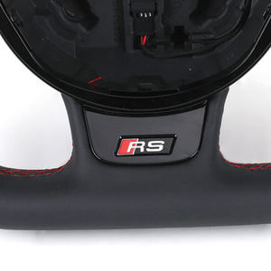Volant en cuir semi-perforé style RS avec pagaie <span class=keywords><strong>rouge</strong></span> pour <span class=keywords><strong>Audi</strong></span> A3 A4 A5 A6 C6 C7 S3 S4 S5 S9 B8 B9 Q5 Q7 RS3 RS5 TT - Product Image 3