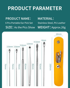 Herramienta de limpieza de cuchara de oreja de acero inoxidable fácil de llevar 6 unids/set - Product Image 3