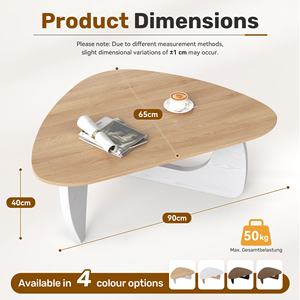 Modern Irregular <b>Triangle</b> Coffee Table <b>Wood</b> Grain Tea Table with Curved Rounded Edge Stable Wooden Legs Center Table for Living - Product Image 5
