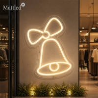 Enseigne néon LED en forme de cloche, nœud rouge, décor lumineux en acrylique jaune, alimentation USB 5V, boîtier à piles inclus, prête à être expédiée, directement de l'usine pour magasins et maisons