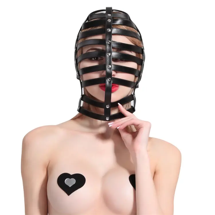 Sexo Pu Couro Cabeça Harness Punk Goth Tops Gaiola Para Mulheres Homens Festival Rave leather bondage headmask