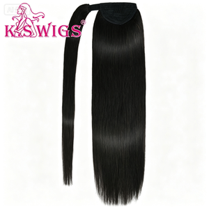Extensiones de Cabello Humano Liso Envolvente para Cola de Caballo, Cabello Remy Virgen con Cutícula, 12-40 Pulgadas, 80-100g, con Clip, Peine y Cinta Mágica para el Cabello - Product Image 1