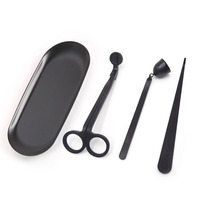 Kit d'entretien de bougies en acier inoxydable avec ciseaux à bougies, outil de plongée, éteignoir et plateau, logo personnalisé, noir et or, coupe-mèche