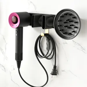 Minimalist Style Black Metal Hair Dryer Holder for Supersonic and Three Attachments Storage