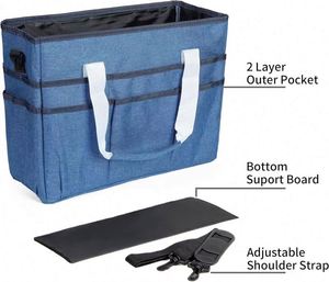 Sac fourre-tout organisateur BSCI, grand sac de rangement pour travaux d'art avec plusieurs poches, sac de couture bleu pour l'art, l'artisanat et l'école - Product Image 3