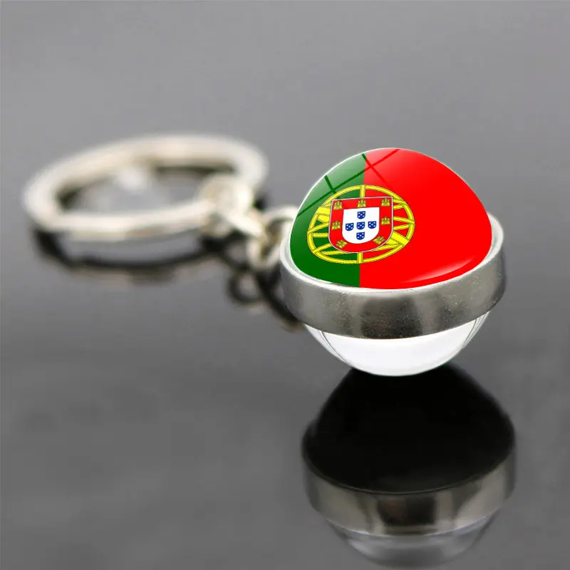European Flag Keychain Albania Andorra Ukraine Spain Portugal Italy Greece Malta Double Side Glass Ball Pendant Key Chain