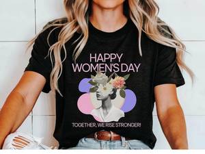 Maglietta per la Festa della Donna, T-Shirt Femminista con Stampa Digitale Floreale, Collo Tondo, Casual Primavera-Estate, 100% Cotone Jersey - Product Image 3