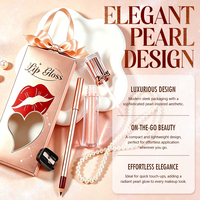 Kit de Brillant à Lèvres Scintillant et Crayon à Lèvres Rose Doré avec Taille-Crayon, Huile de Jojoba, Imperméable, Longue Durée – Cadeau de Fêtes en Gros