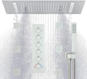 Système de douche thermostatique complet 3 en 1 Pomme de douche pluie avec jet corporel réglable avec pulvérisateur à main haute pression