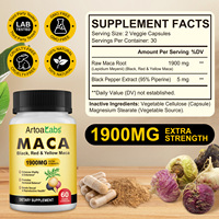 ArtoaLabs Stock Granules de Maca 1900mg Capsules de racine de Maca Énergie Vitalité Masculine Adulte Endurance Suppléments Énergétiques à Base de Plantes