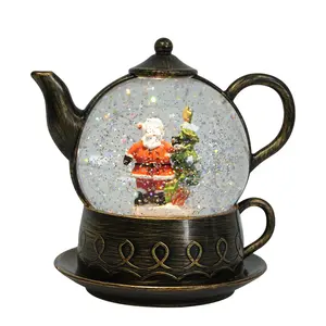 LED Light-up Teapot Santa Christmas Scene Glitter Swirling Water Lantern CHRISTMAS DECORATION 2024