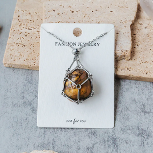 Collier en bambou tressé avec pendentif en <span class=keywords><strong>pierre</strong></span> naturelle roulée et cristal, idéal pour un cadeau - Product Image 5