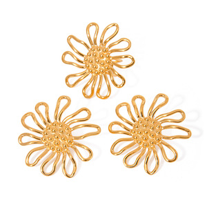 Pendientes con forma de flor, aleación de zinc chapada en oro, diseño de girasol, joyería para fiestas - Product Image 1