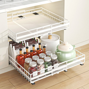 Étagère de rangement coulissante en métal pour armoire de cuisine, <span class=keywords><strong>organisateur</strong></span> rétractable <span class=keywords><strong>sous</strong></span> évier pour épices, bouteilles et casseroles - Product Image 1