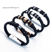 Kabel Data USB Pengisi Daya Pendek 22.5Cm, Kabel USB Gelang Kulit Pengisi Daya Mikro Tipe C UNTUK Iphone