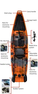 2024 Nieuwe Aankomst 3.81Meter Hdpe Pedaalaandrijving Kajak Vissen Kajak Met Verbeterde Aluminium Achterbank