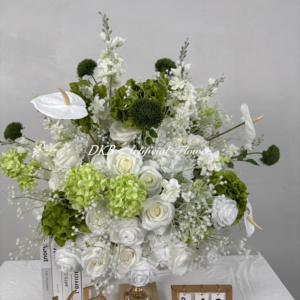 Moda Hortensia verde oscuro y Bola de flor de Rosa Blanca Arreglo de <span class=keywords><strong>flores</strong></span> de boda lujoso 60 70cm Piezas de centro de <span class=keywords><strong>flores</strong></span> de mesa - Product Image 4