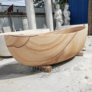 Baignoire autoportante en marbre noir sculpté, style italien, design moderne QUYANG, décoration d'hôtel, pierre naturelle. - Product Image 5