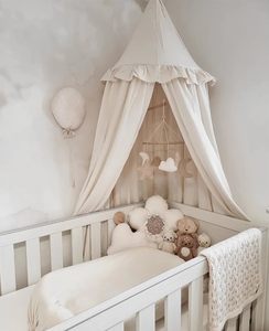 <span class=keywords><strong>Baldacchino</strong></span> per Letto Bambini con Volant in Colori Pastello Neutri, Tenda in Cotone e Poliestere per Cameretta, Zanzariera per Culla - Product Image 4