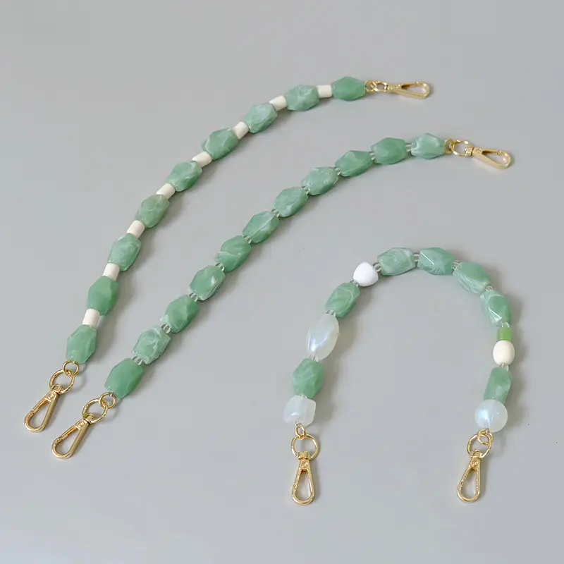 Vintage Green Stone Beads Phone Charm Acrylic Bag Handle Chain